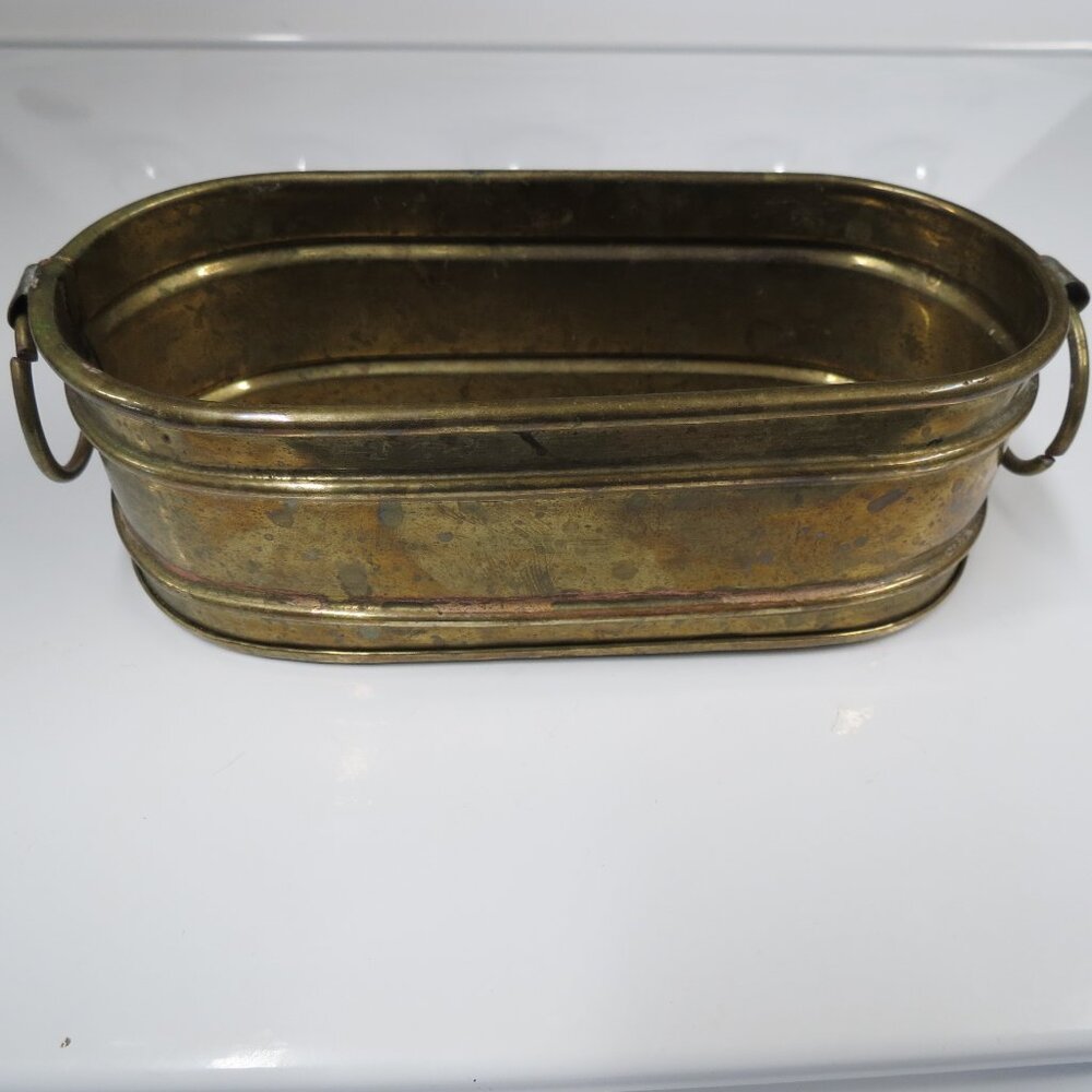 VINTAGE Brass Oval Planter Ribbed Miniature